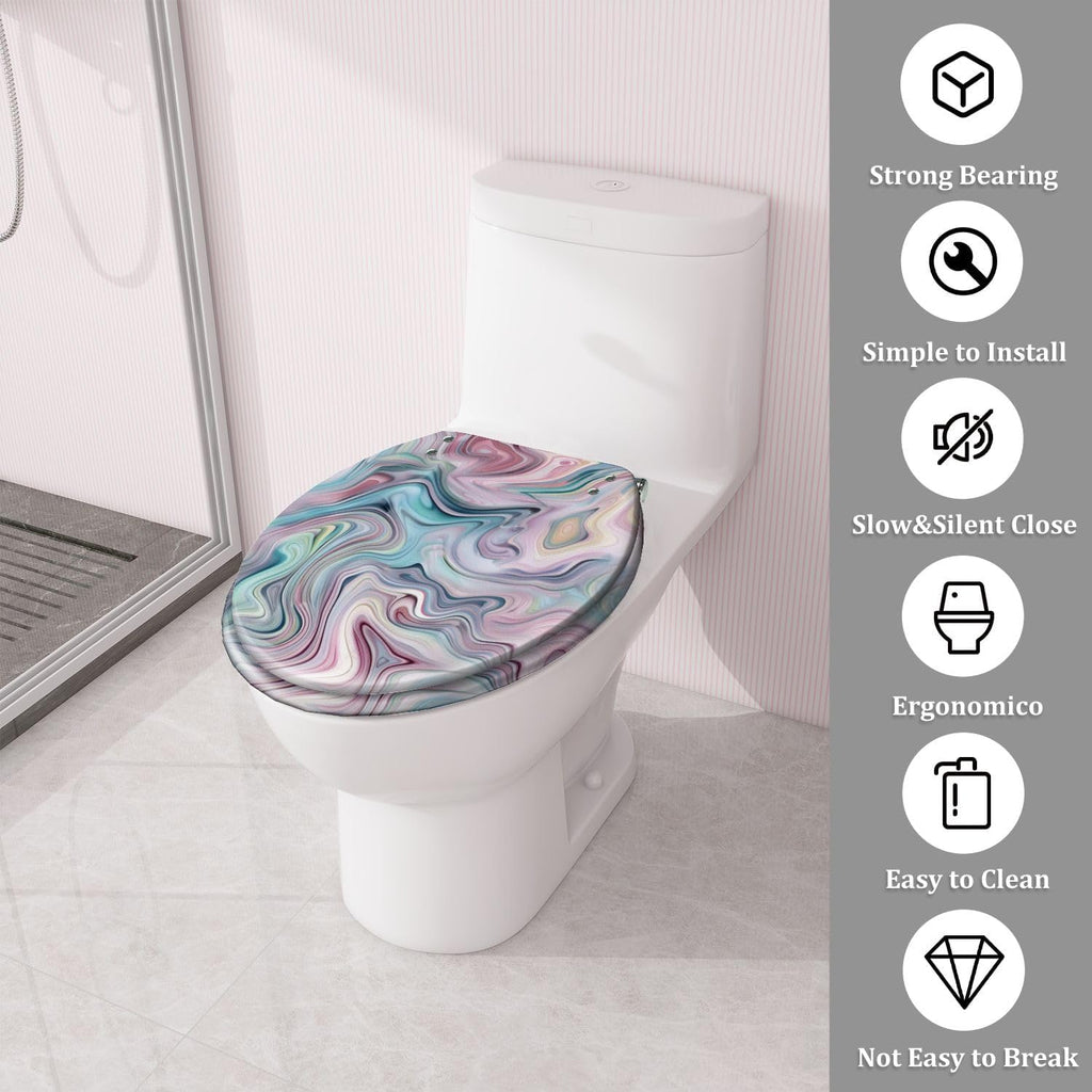 Round Toilet Seat Seamless pattern liquid fluid marble texture colourful pastel paint Resin Toilet Seat Quietly Close Quick Release Hinges Decorative Toilet Seat with Cover Easy to Install