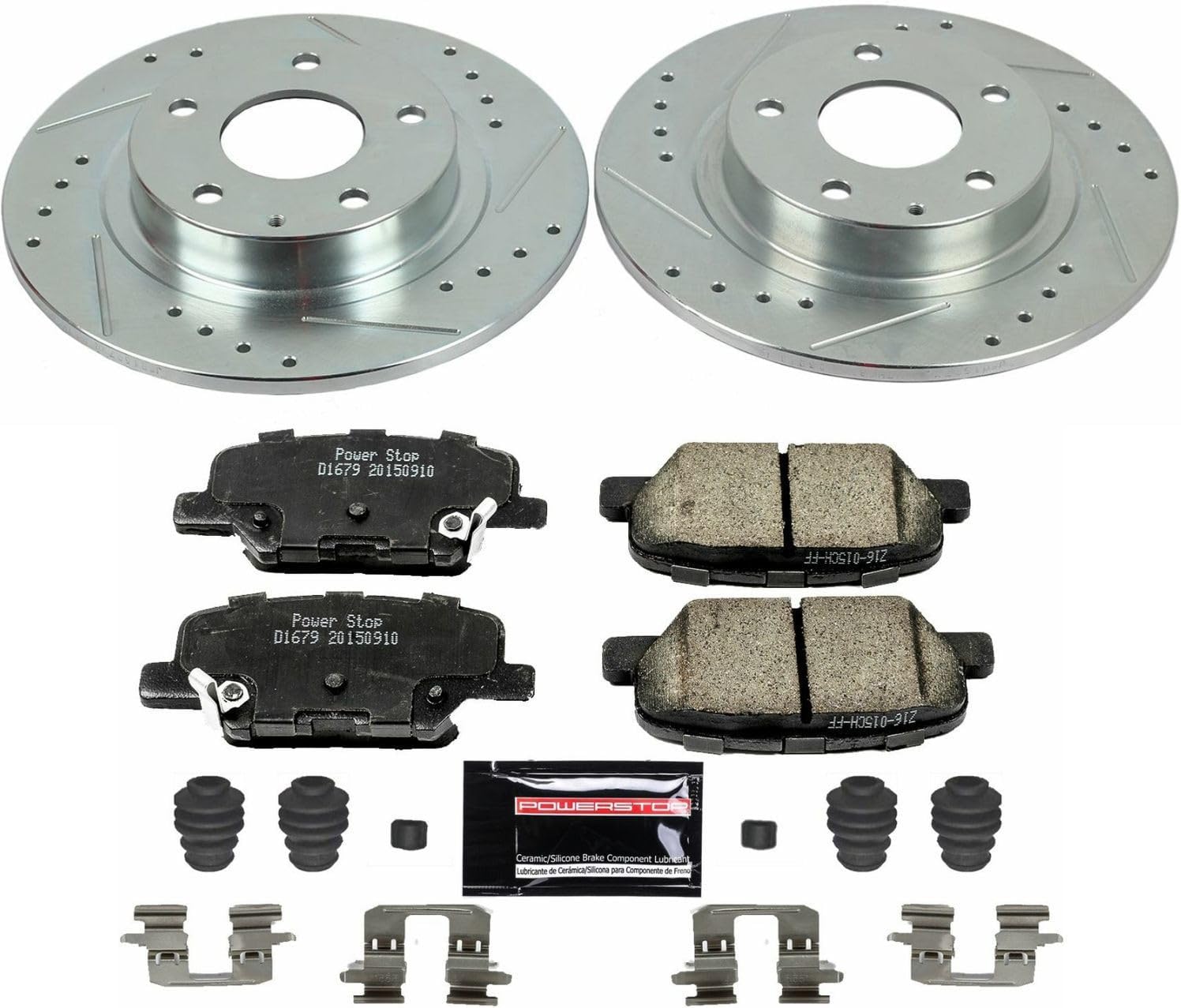 PowerStop Rear Brake Kit for Mazda 6 2014-15 - Drilled and Slotted Disc Rotors with Carbon-Fiber Ceramic Brake Pads Replacement, K6969