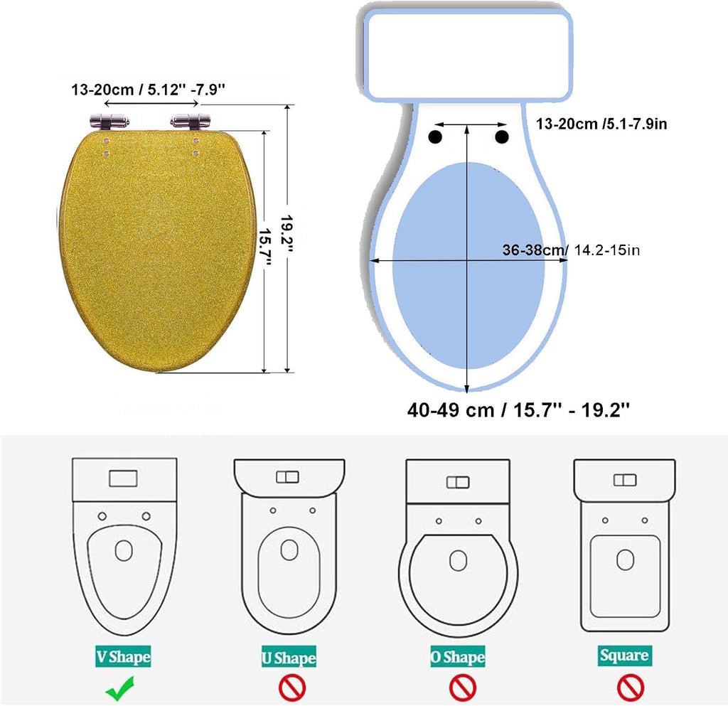 Glitter Toilet Seat Soft Close Elongated Toilet Seat 36.5 * 44Cm Resin Toilet Seat with Adjustable Hinges, Easy to Install Also Easy to Clean,Gold(Pink)