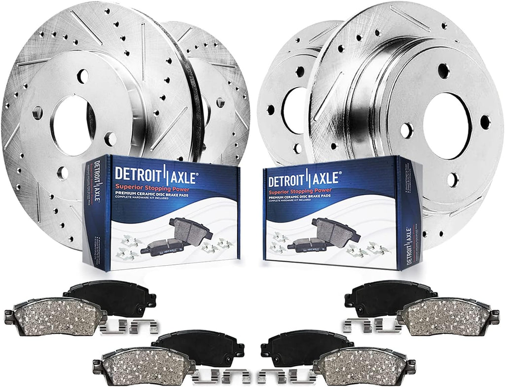 Detroit Axle - 2.0L 8pc Brake Kit for 2018-2022 Ford EcoSport Drilled and Slotted Brake Rotors Ceramic Brakes Pads with Hardware 2019 2020 2021 Replacement : 11.81' inch Front & 10.67' inch Rear Rotor
