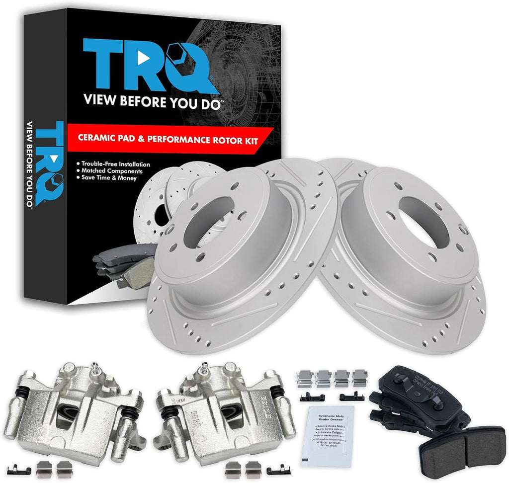 TRQ Performance Rear Brake Pad and Rotor Set Ceramic Solid Rotors Calipers Compatible with 2009-2012 Mitsubishi Outlander