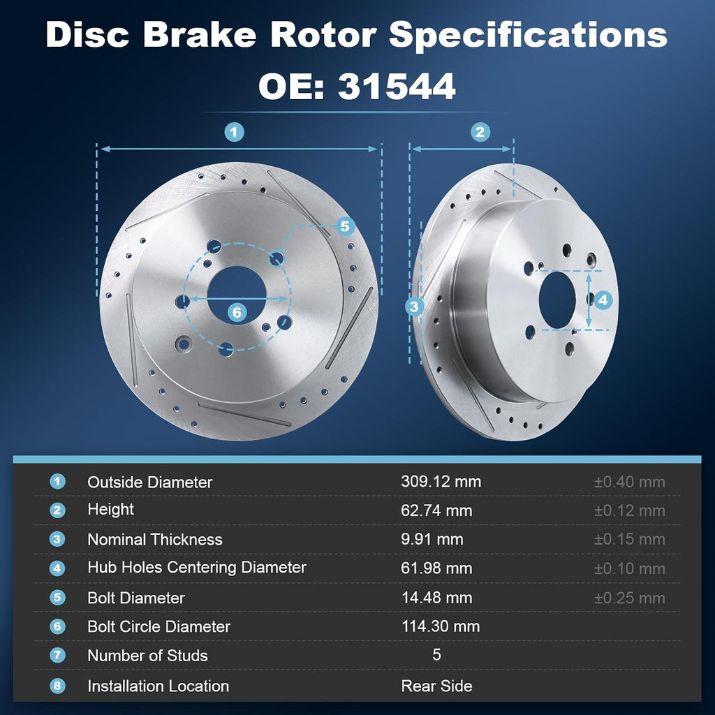 Front & Rear Drilled and Slotted Disc Brake Rotors & Ceramic Brake Pads Kit Fit for Lexus 10-15 RX350, 10-15 RX450H; for Toyota 14 Highlander, 15-19 Highlander, 11-20 Sienna # 31511 31544