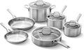 Calphalon Brushed 3-Ply Stainless Steel Cookware Set w/Turbo Heat Tech 10 Piece Includes Frying Pans, Pots and Pans Set, Induction, Oven Safe 450F, Brushed Stainless Silver