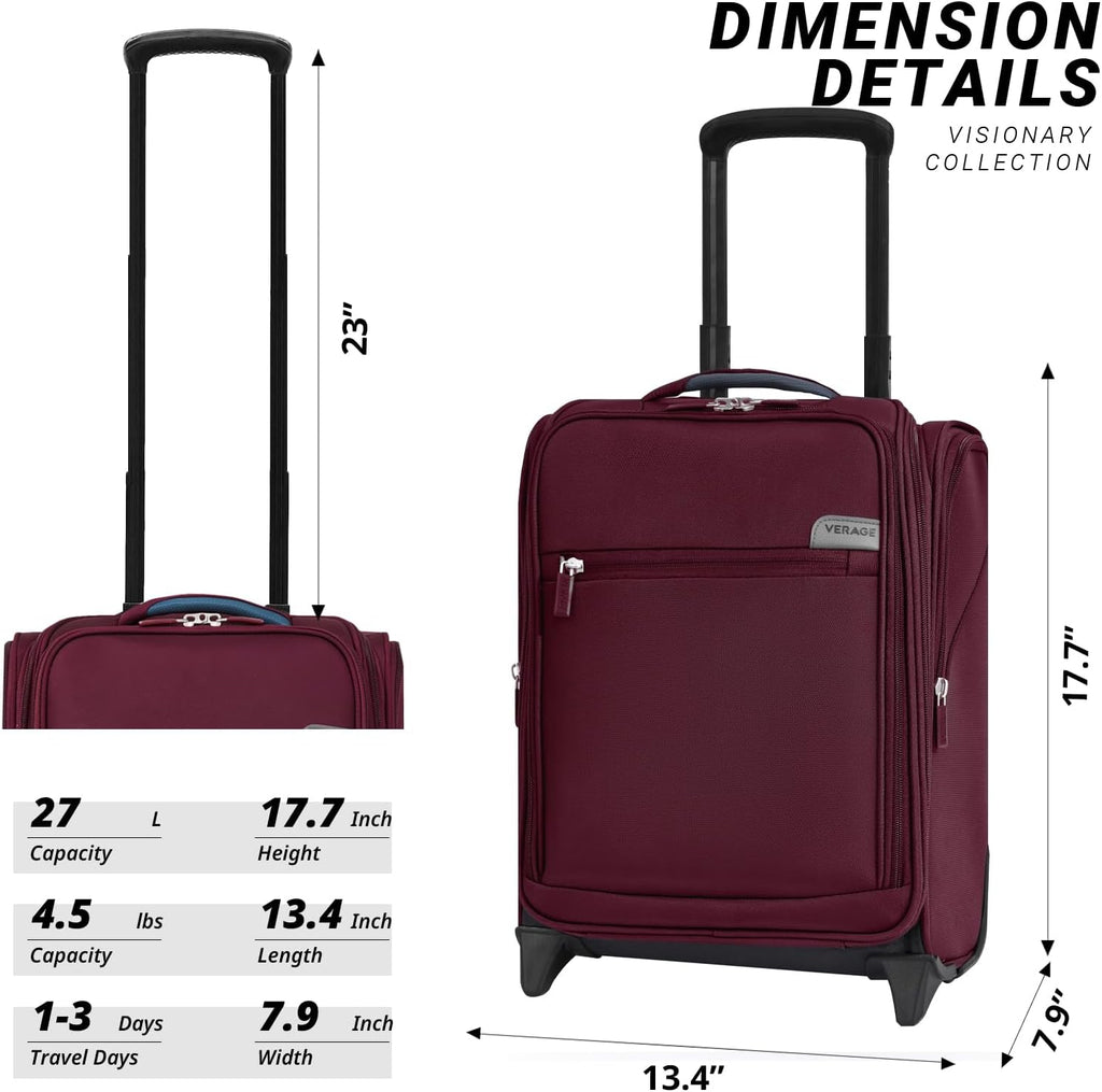 Verage Carry On Underseat Luggage with Wheels & USB Port, 16 Inch Wheeled Spinner Bag Carry-on Luggages for Airlines, Lightweight Suitcase Men Women, Pilots and Crew(16-Inch Rolling Underseat)