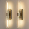 Wall Sconces Set of Two, Gold Bathroom Sconces Wall Lighting with Clear Glass, Modern Sconces Wall Decor Light Fixtures for Bathroom Mirror Living Room Hallway Bedroom