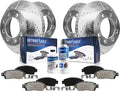 Detroit Axle - Brake Kit for Chevy GMC Silverado Sierra 3500 HD, Drilled and Slotted Disc Brake Rotors Brakes Pads 2020 2021 2022 2023 2024 Replacement : 13.98' inch Front and Rear Rotors