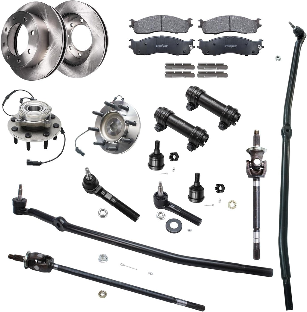 Detroit Axle - 4WD Front Brake Kit Axle Shafts Suspension Kit for 2006-2008 Ram 2500 3500, 13.91 inch Disc Brake Rotors Ceramic Brakes Pads Tie Rods Ball Joints 2007 Replacement : 1st Design