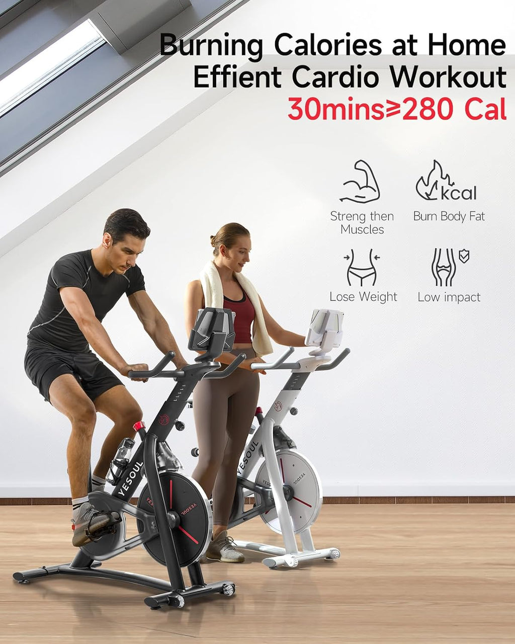 Yesoul Black Exercise Bike for Home, Low Noise Indoor Cycling Bike for Home Gym Electric Stationary Bike with Tablet Mount & Comfortable Seat Cushion for Women Apartment Workout Bike for Fitness