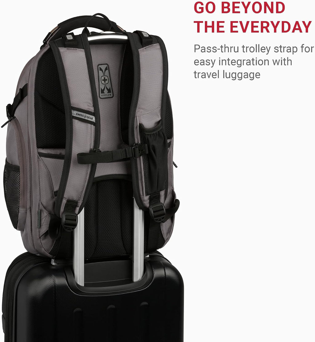 SwissGear Travel Tech Elite Laptop Backpack – Fits Laptops up to 16' – ScanSmart TSA-Friendly Backpack with USB Port, Shoe Compartment & Organizer Pockets – Grey Ballistic