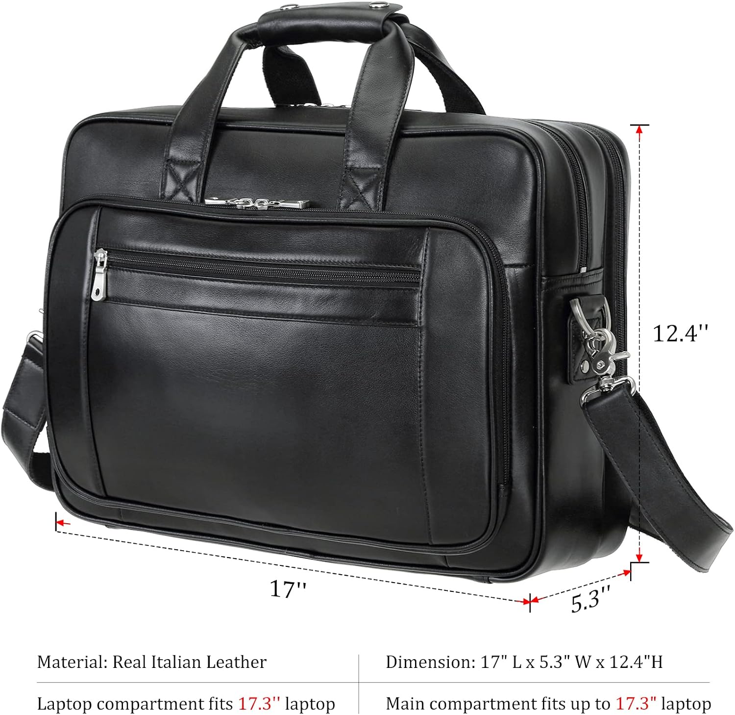 Men's Solid Thick Full Grain Leather 17.3' Laptop Briefcase Classic Messenger Bag Fit Business Travel | Solid, Thick, Full Grain Leather, 17.3', Classic, Fit