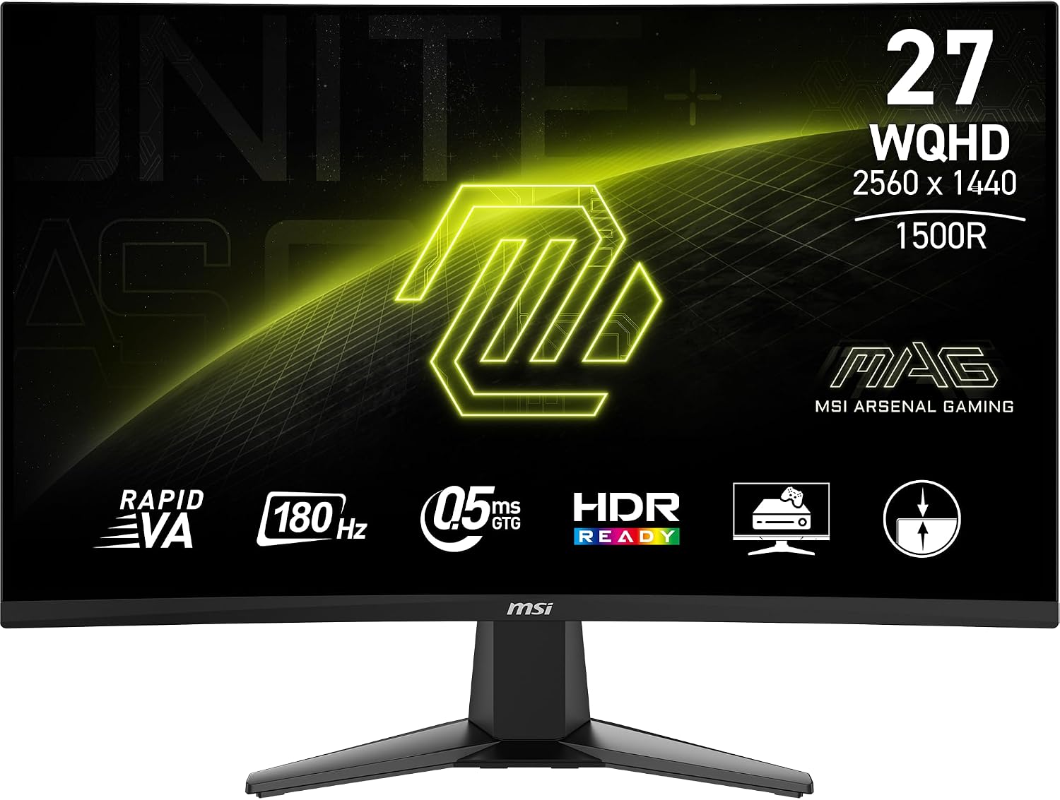 msi MAG 27CQ6F 27-inch 2560 x 1440 (QHD) Computer Monitor, 180Hz, FreeSync, HDR Ready, HDMI, VGA Port, Display Port, VESA Mountable, Tilt, Speaker, 0.5ms, Black
