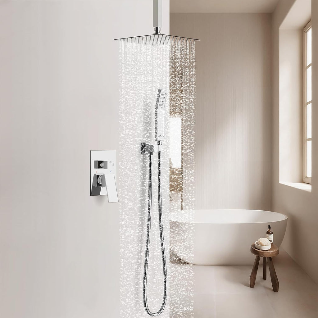 SunCleanse Rainfall Shower Faucet Set Polished Chrome Shower Combo Set for Bathroom with High Pressure 10 inch Shower Head with Handheld Shower Valves Shower Head and Handheld Ceiling Mounted