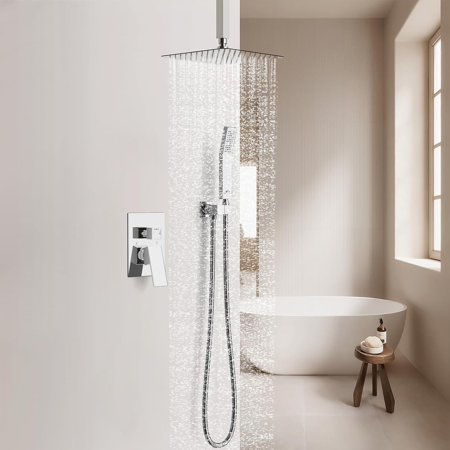 SunCleanse Rainfall Shower Faucet Set Polished Chrome Shower Combo Set for Bathroom with High Pressure 10 inch Shower Head with Handheld Shower Valves Shower Head and Handheld Ceiling Mounted