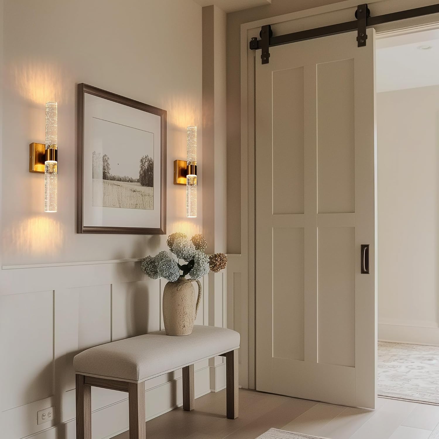DORESshop Modern Wall Sconces Set of Two, 3CCT Crystal Bathroom Sconces Wall Light, Gold Vanity Light Fixture, Sconce Wall Decor Set of 2, Wall Lights for Bedroom, Living Room, Hallway 18in