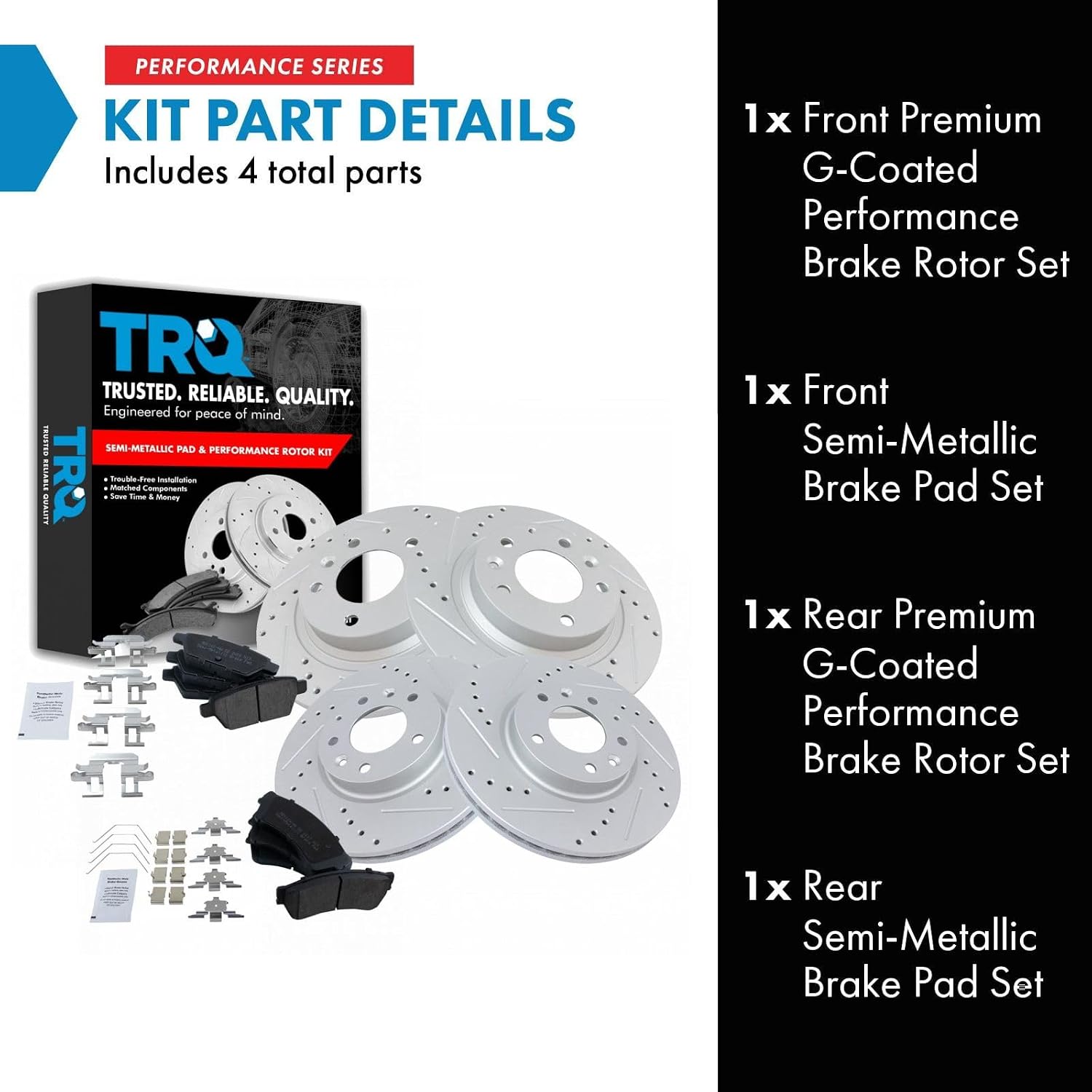 TRQ Performance Front and Rear Semi Metallic Brake Pad and Rotor Set Drilled Slotted Coated Compatible with 2006-2012 Ford Fusion 2007-2012 Lincoln MKZ 2006 Lincoln Zephyr 2006-2011 Mercury Milan