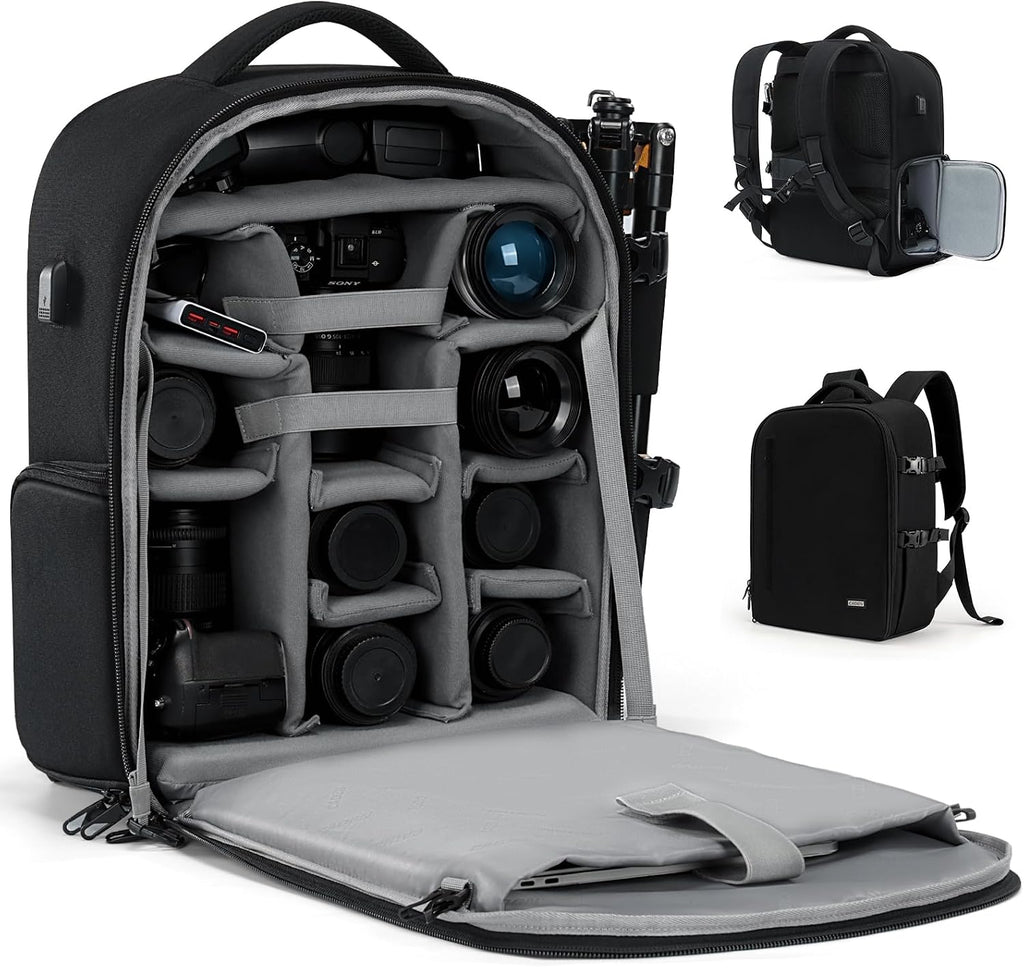 CADeN Camera Backpack, Extra Large DSLR Camera Bag with 17' Laptop Compartment, Waterproof Rain Cover, Professional Travel Hiking Camera Backpack Bag