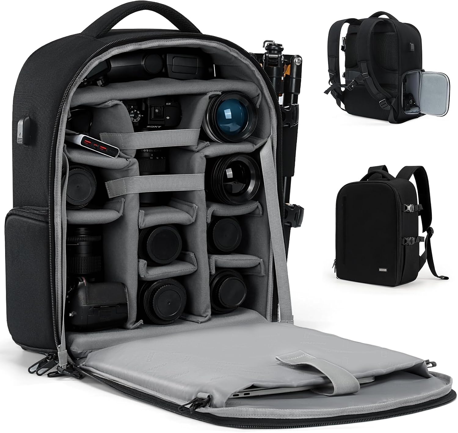 CADeN Camera Backpack, Extra Large DSLR Camera Bag with 17' Laptop Compartment, Waterproof Rain Cover, Professional Travel Hiking Camera Backpack Bag