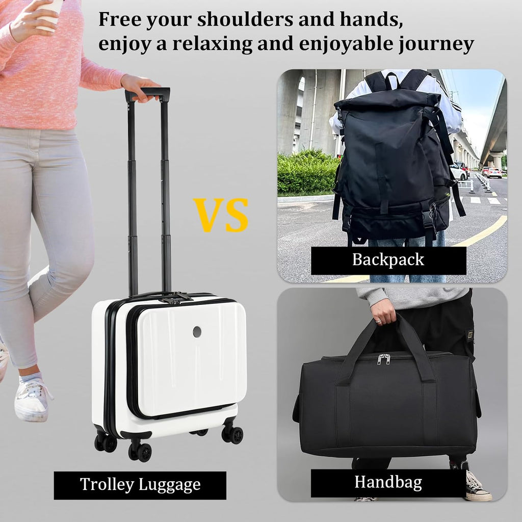 16 Inch Carry On Luggage with 2 Compartments for 14' & 15' Laptop, 16.14*8*17.12' Rolling Briefcase, Lightweight Hardshell ABS+PC Suitcase with Spinner Silent Wheels, for Business Trip, Milky White
