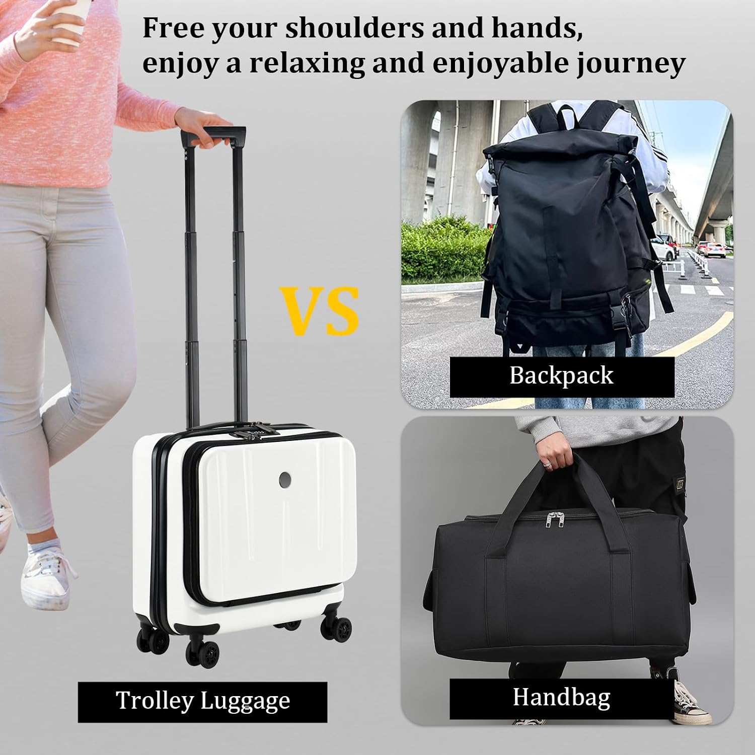 16 Inch Carry On Luggage with 2 Compartments for 14' & 15' Laptop, 16.14*8*17.12' Rolling Briefcase, Lightweight Hardshell ABS+PC Suitcase with Spinner Silent Wheels, for Business Trip, Milky White
