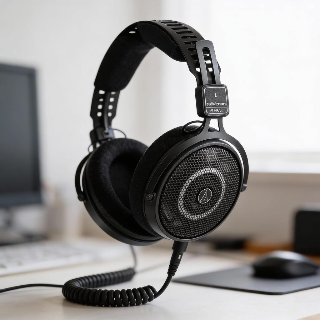 Audio-Technica ATH-R50X Professional Open-Back Reference Headphones - Black Bundle with Case, Stand, Cable, and Austin Bazaar Polishing Cloth