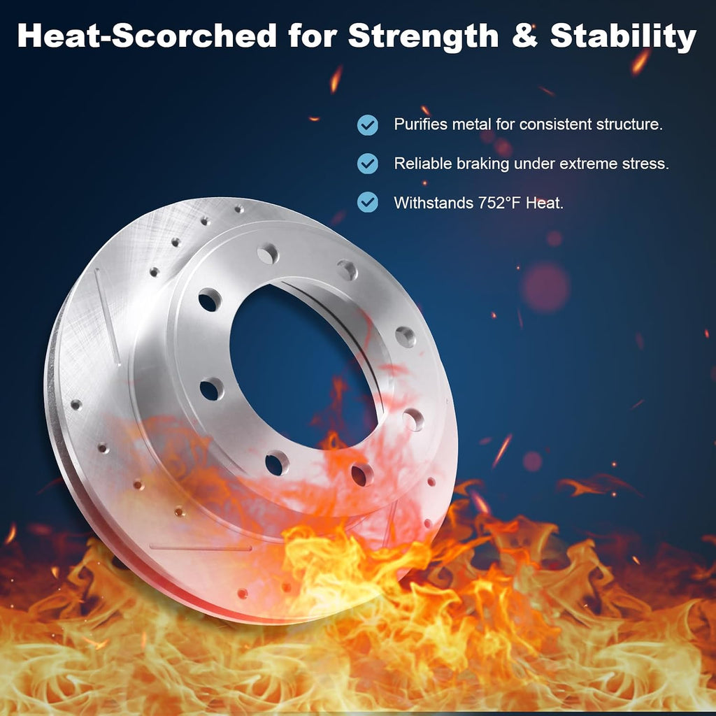 Front Drilled and Slotted Disc Brake Rotors Fit for Ford 2000-2005 Excursion, 1999-2004 F-250, 1999-2004 F-350, 1999-2004 F-450, 2004 F-550 Super Duty Front (4WD) #54078