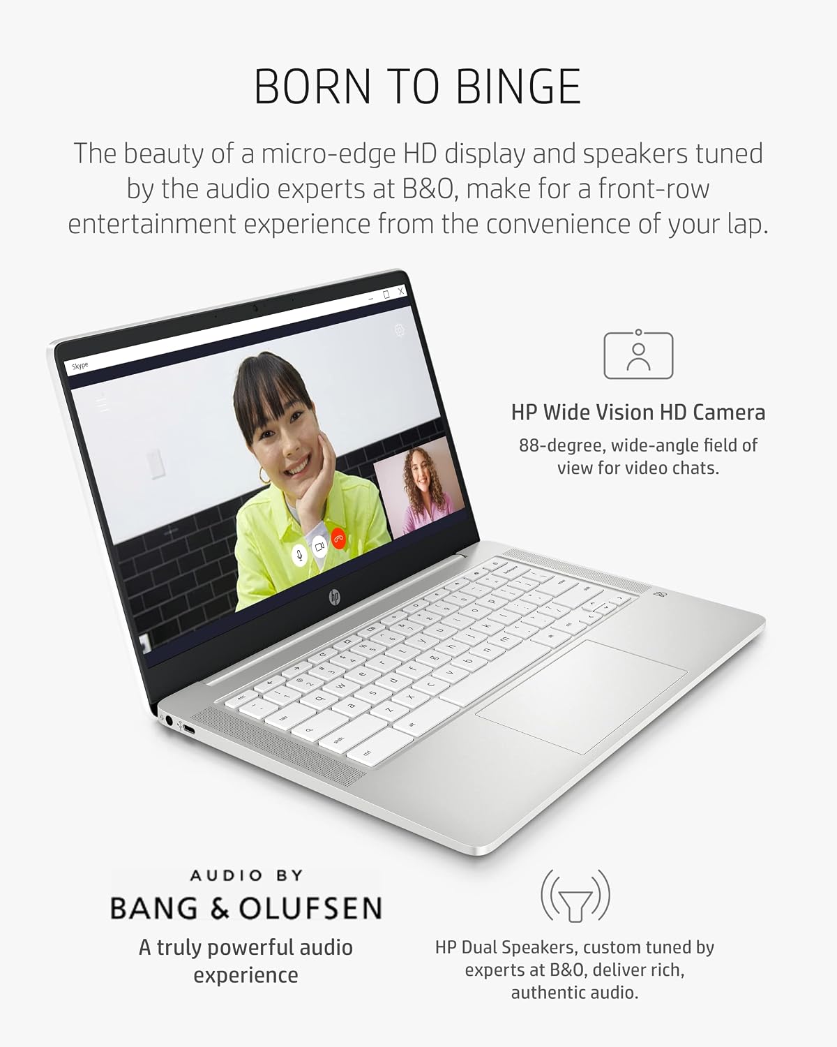 HP Chromebook 14 Laptop, Intel Celeron N4020, 4 GB RAM, 32 GB eMMC, 14' HD Micro-Edge Display, Chrome OS, Thin & Portable, 4K Graphics, Snow White Keyboard (14a-na0023nr, 2021, Ceramic White)
