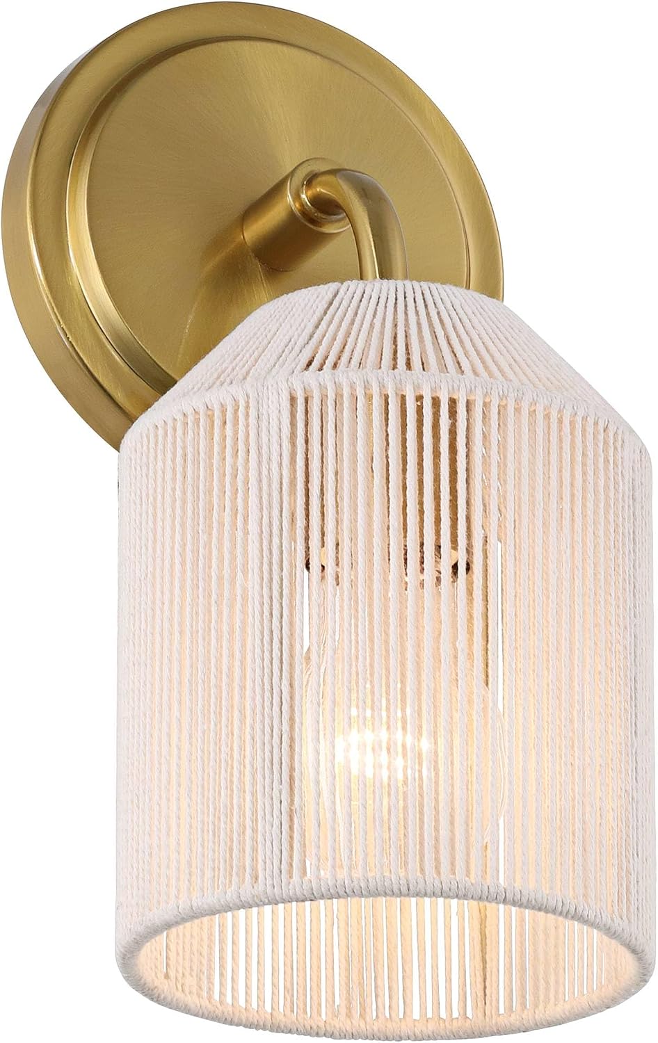 Possini Euro Design Jacob 11' High Modern Wall Sconce Light Lamp Fixture Mount Set of 2 Bathroom Bedroom Bedside Living Room Hardwired Cordless Gold Natural Rope Shade Indoor Kitchen Hallway