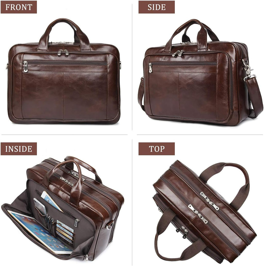 Augus Business Travel Briefcase Genuine Leather Duffel Bags for Men Laptop Bag fits 15.6 inches Laptop
