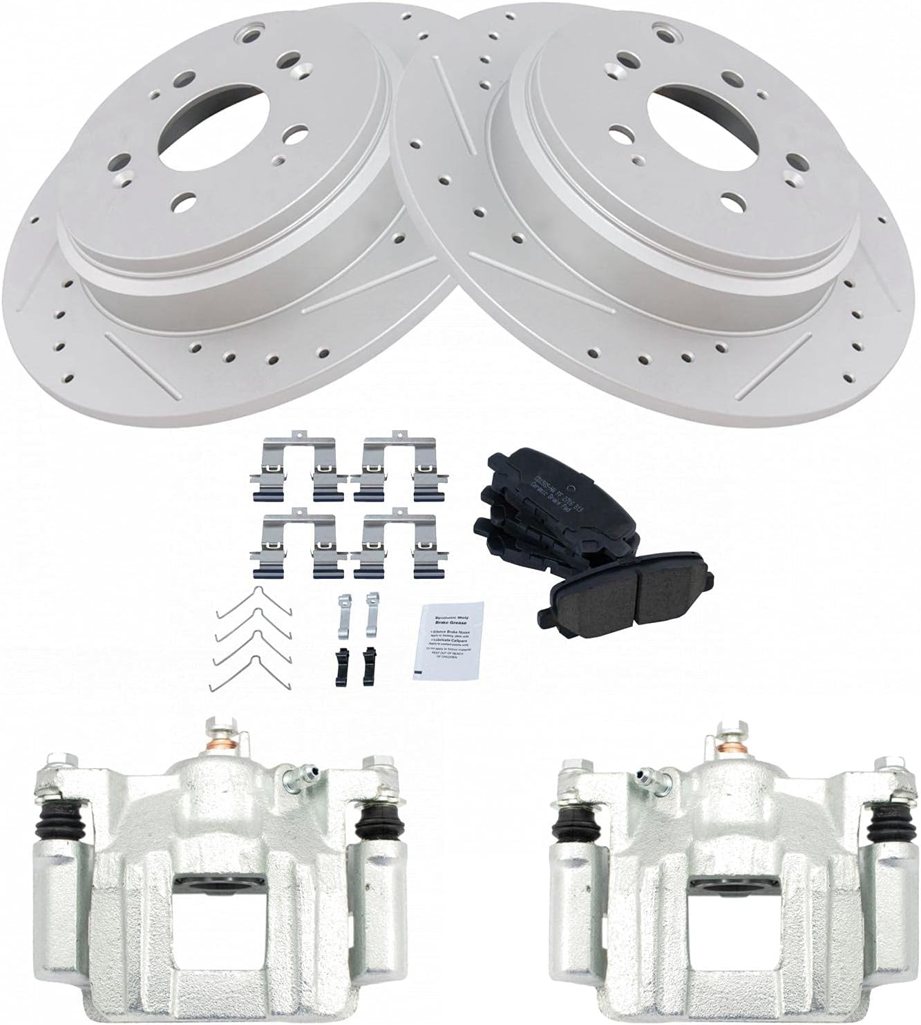 TRQ Performance Rear Brake Pad and Rotor Set Ceramic Solid Rotors Calipers Compatible with 2009-2015 Honda Pilot