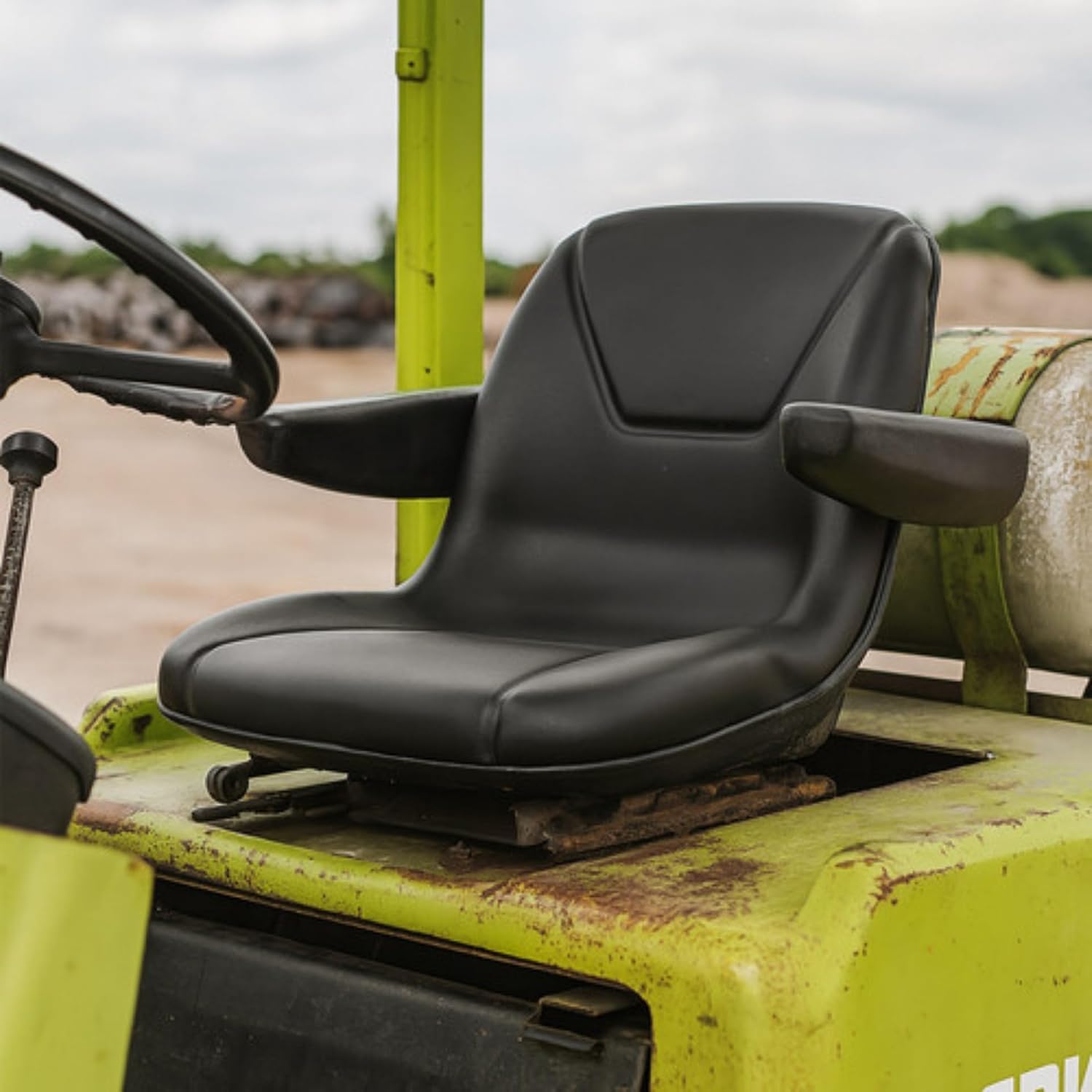 GXARTS Universal Replacement High Back Riding Lawn Mower Seat Garden Tractor Seat Slide Forklift Seat with Armrest Fit for MTD Craftsman Husqvarna Kubota Toro John Deere Cub Cadet Exmark National