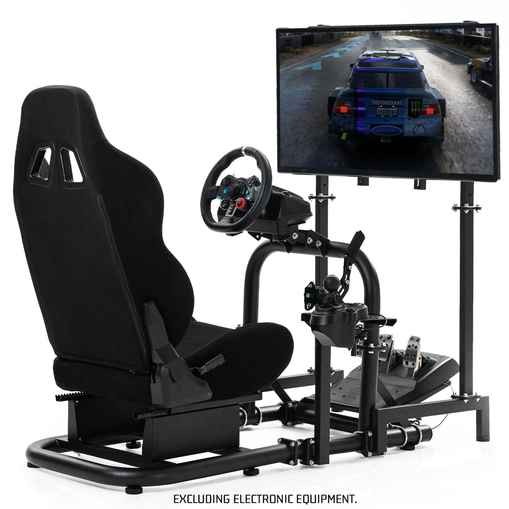 Anman Racing Simulator Cockpit with Monitor Stand and Seat Fit for Logitech G29 G920 G923, for Thrustmaster T248 T300, for Fanatec CSL DD, for Moza Wheel Shifter Pedals NOT Included