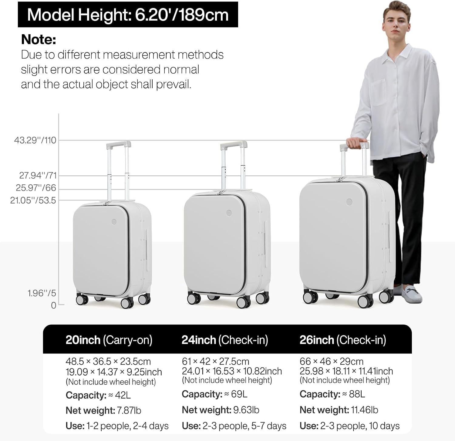 mixi 20 Inch Carry On Luggage 22x14x9 Airline Approved PC Hard Shell Suitcase Top Opening Aluminum Frame Travel Suitcases with Wheels, Smoke White