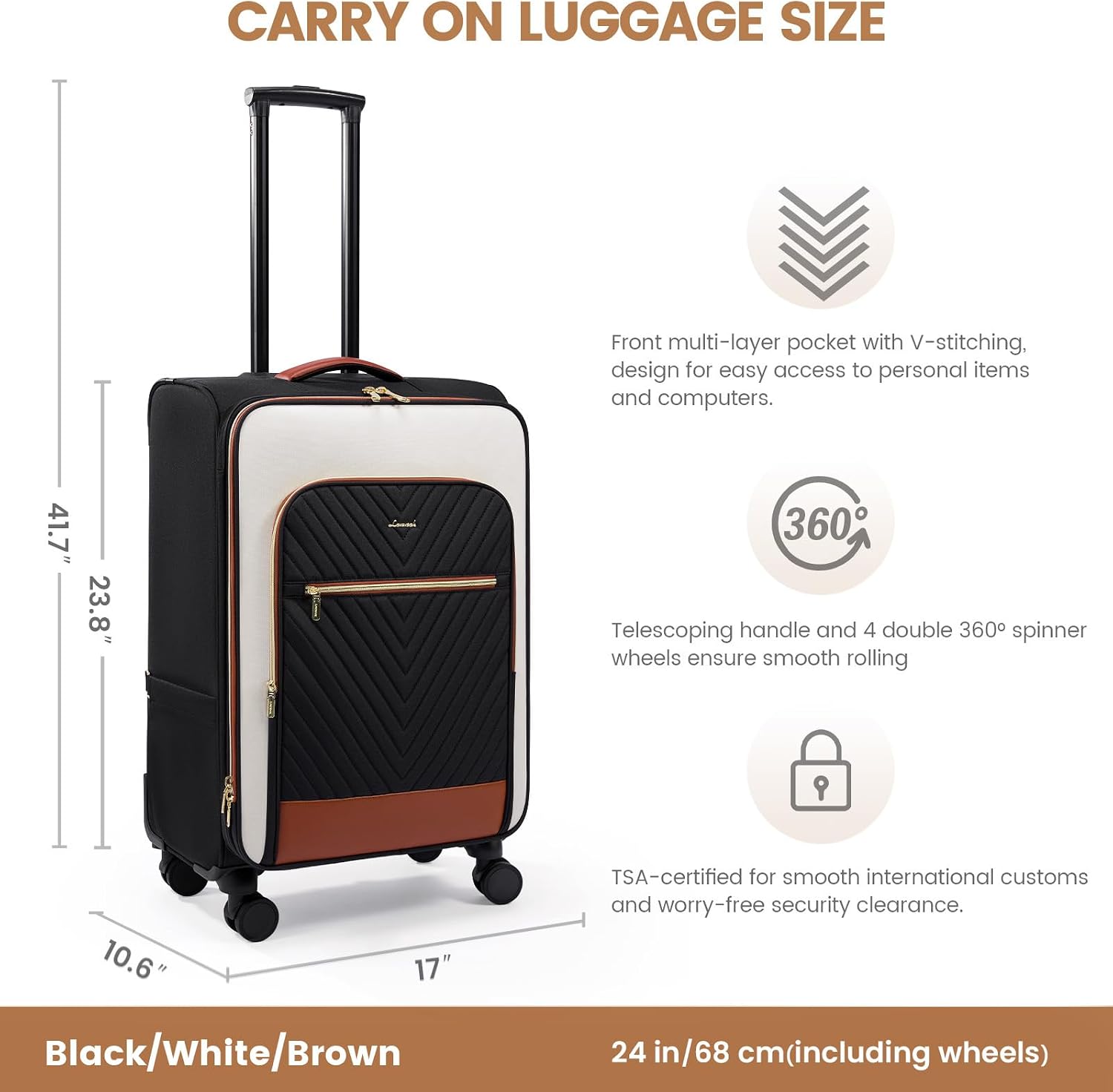 LOVEVOOK Carry On Luggage,24 Inch Carry-on Suitcase for Women,Softside Suitcases with Wheels,Rolling Checked Luggage with TSA Lock,Lightweight Travel