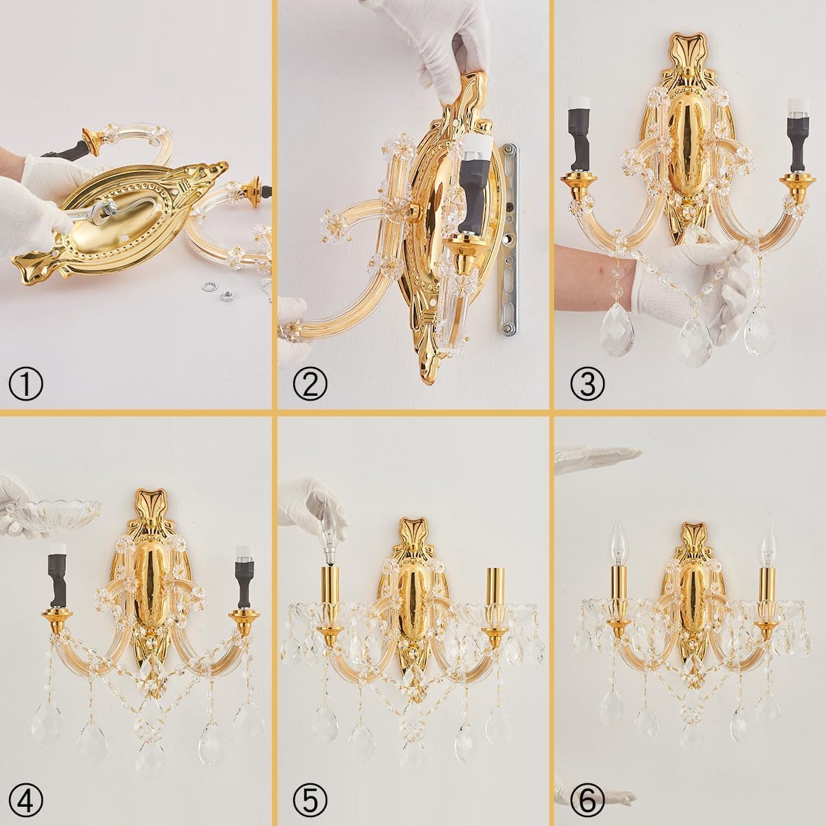 YLONG-ZS Gold Crystal Sconces Set of 2, Crystal Wall Chandelier Sconces Modern, Wall Mount Lamps Bedside, Wall Lamp Gold Wall Light for Bedroom, Living Room,Bathroom,Restrant,Hallway