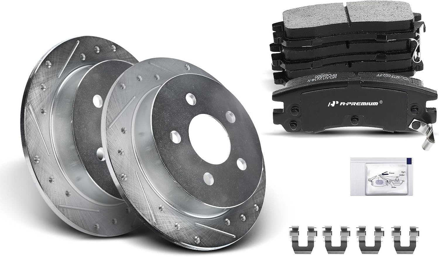A-Premium 10.94 in(278 mm) Rear Drilled and Slotted Disc Brake Rotors + Ceramic Pads Kit Compatible with Buick, Chevy, Oldsmobile & Pontiac - Century, Impala, Monte Carlo, Grand Am, Grand Prix, 6-PC