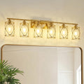 6-Light Brushed Gold Bathroom Light Fixtures Over Mirror, 42' UL-Listed Modern Wall Sconce Lights with Clear Glass and Metal Cage for Bath, Hardwire E26, CH9176BG-6W