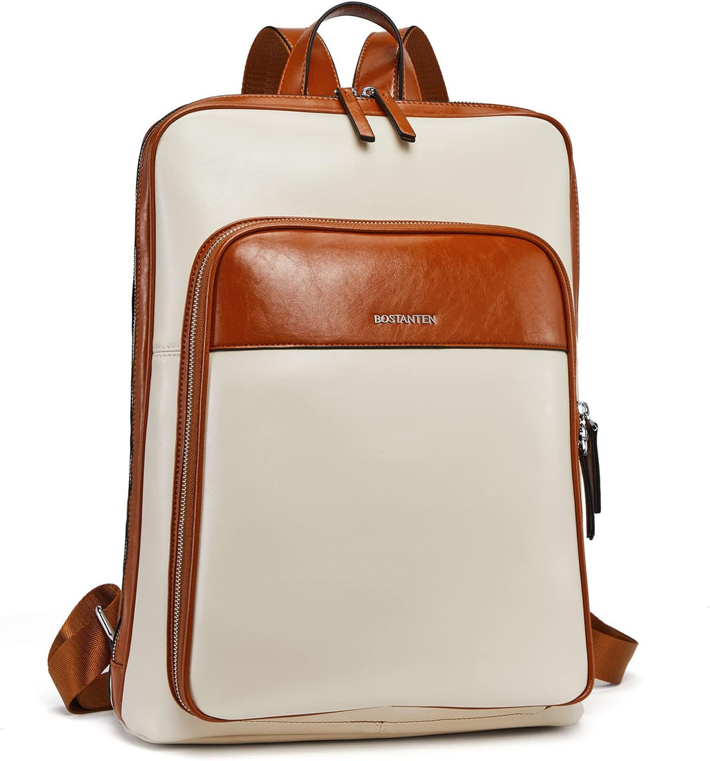 BOSTANTEN Leather Laptop Backpack for Women 15.6 inch Computer Bag Travel Work Daypack