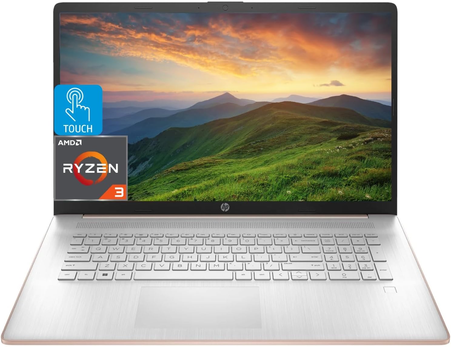 HP 17.3' HD Business Laptop Computer, AMD Ryzen 3 5300U Quad-core Processor 2.6GHz (Up to 3.8GHz), 16GB RAM, 1TB SSD, Backlit Keyboard, USB-C, Wi-Fi, Bluetooth, Touchscreen, Webcam, Rose Gold, Win 11