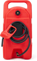 15 Gallon Gas Can, Heavy-Duty Fuel Tank with Manual Transfer Pump & 10FT Hose, Portable Gas Caddy with Wheels, Leak-Proof Gas Container for Lawn Mowers, Cars, Boats, ATVs, Red