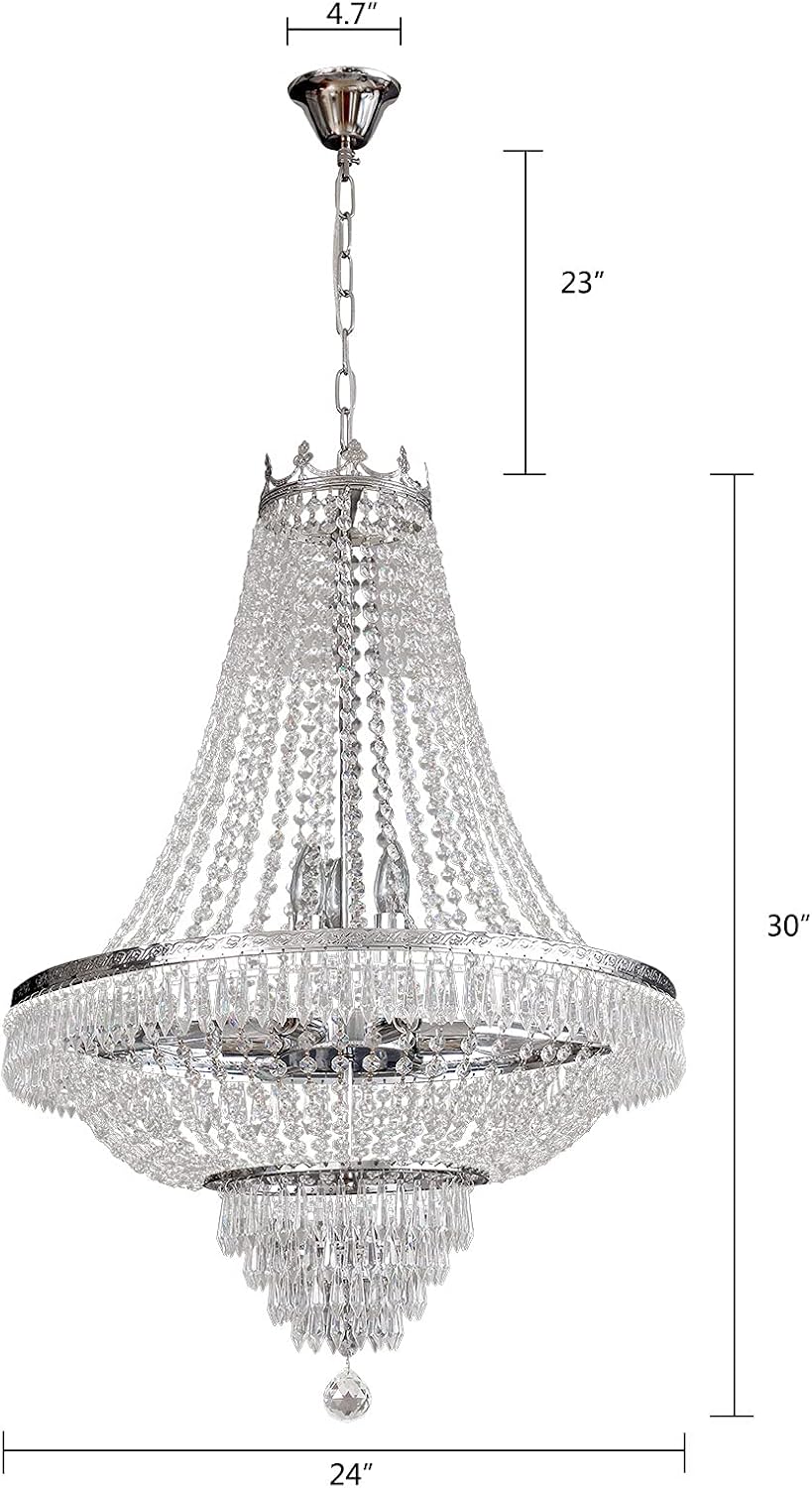 Luxury Crystal Chandelier, French Empire Crystal Ceiling Chandelier LED Hanging Lighting Home Decor Lamp for Living Room Bedroom Foyer Gold/Silver