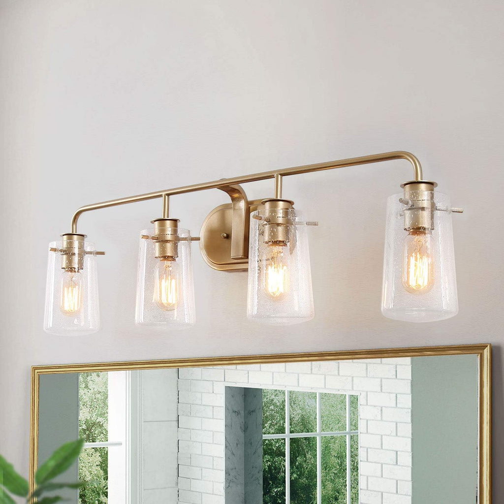 KSANA Vanity Lights, Bathroom Fixtures Over Mirror in Antique Brass Metal Finish with Clear Bubbled Glass Shades, Mid-Century Wall Sconce for Dressing Rooms