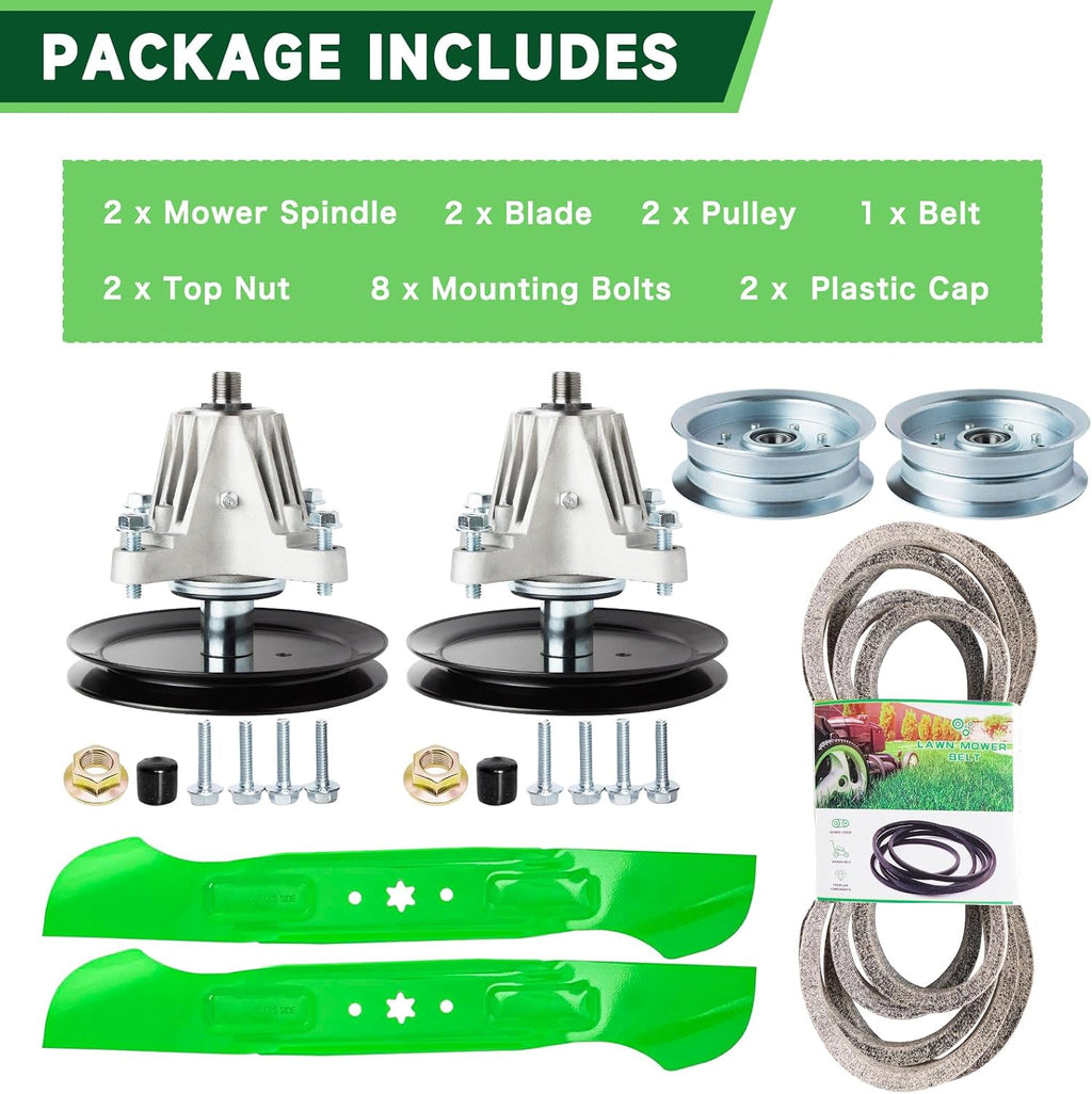 46' Deck Rebuild Kit Fit for Cub Cadet XT1-LT46 XT2-LX46 MTD Craftsman T225 T240 Troy Bilt Super Bronco 46 TB2246 Mower Include 2 Spindle 918-06977 2 Blade 742-04244 2 Idler 756-05034 1 Belt 954-05022