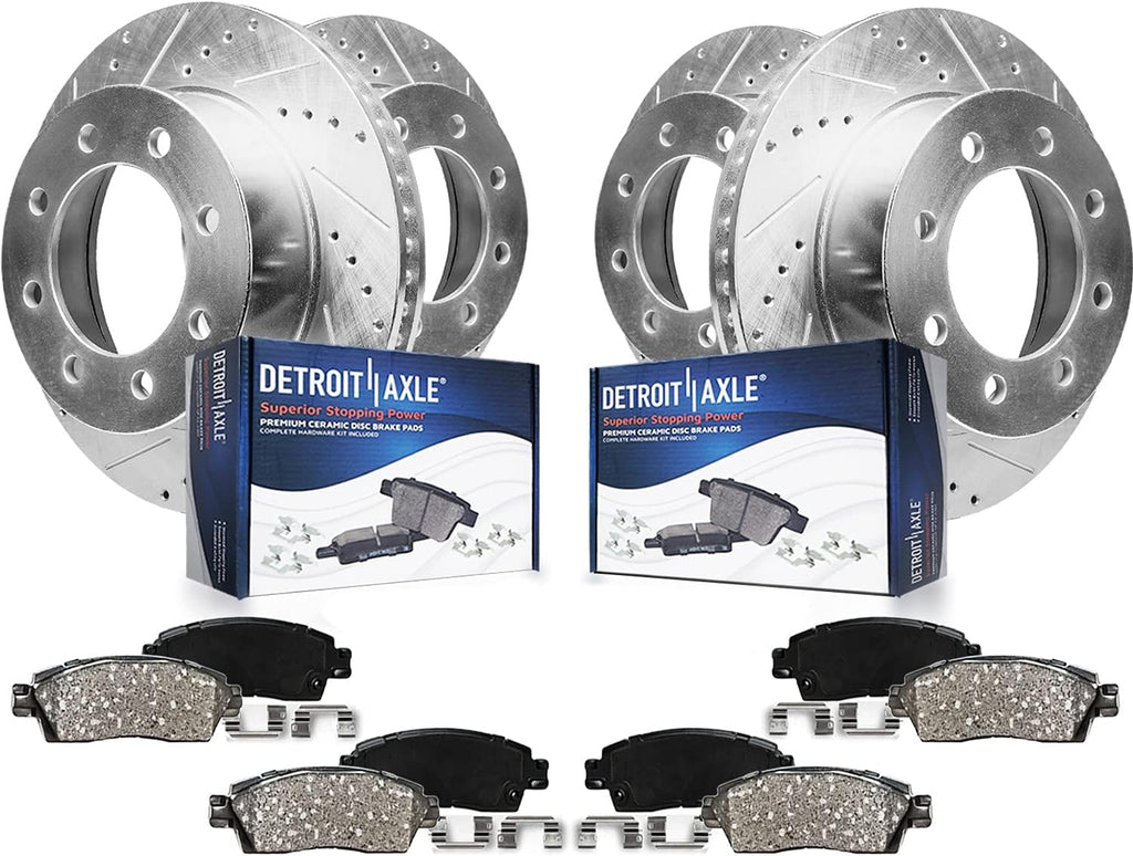 Detroit Axle - Brake Kit for GMC Chevrolet Silverado 1500HD 2500 Sierra Yukon XL Suburban 2500 Hummer H2 (4.63' Inch Dia Center Hole) Drilled & Slotted Disc Brake Rotors Ceramic Brakes Pads