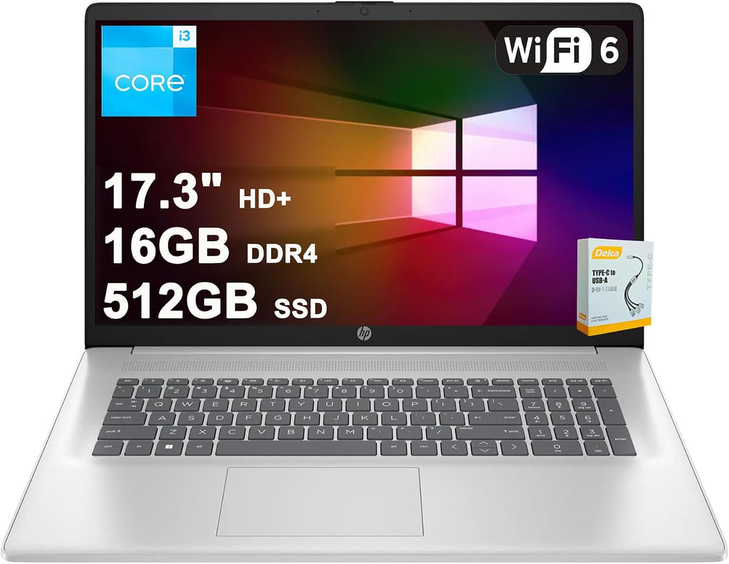 HP 17 Business Laptop | 17.3' HD+ IPS Anti-Glare | Intel 8-core i3-N305 | 16GB DDR4 512GB SSD |Type-C Long-Lasting Battery Fast Charging Privacy Camera Win11 w/DLCA Accessory
