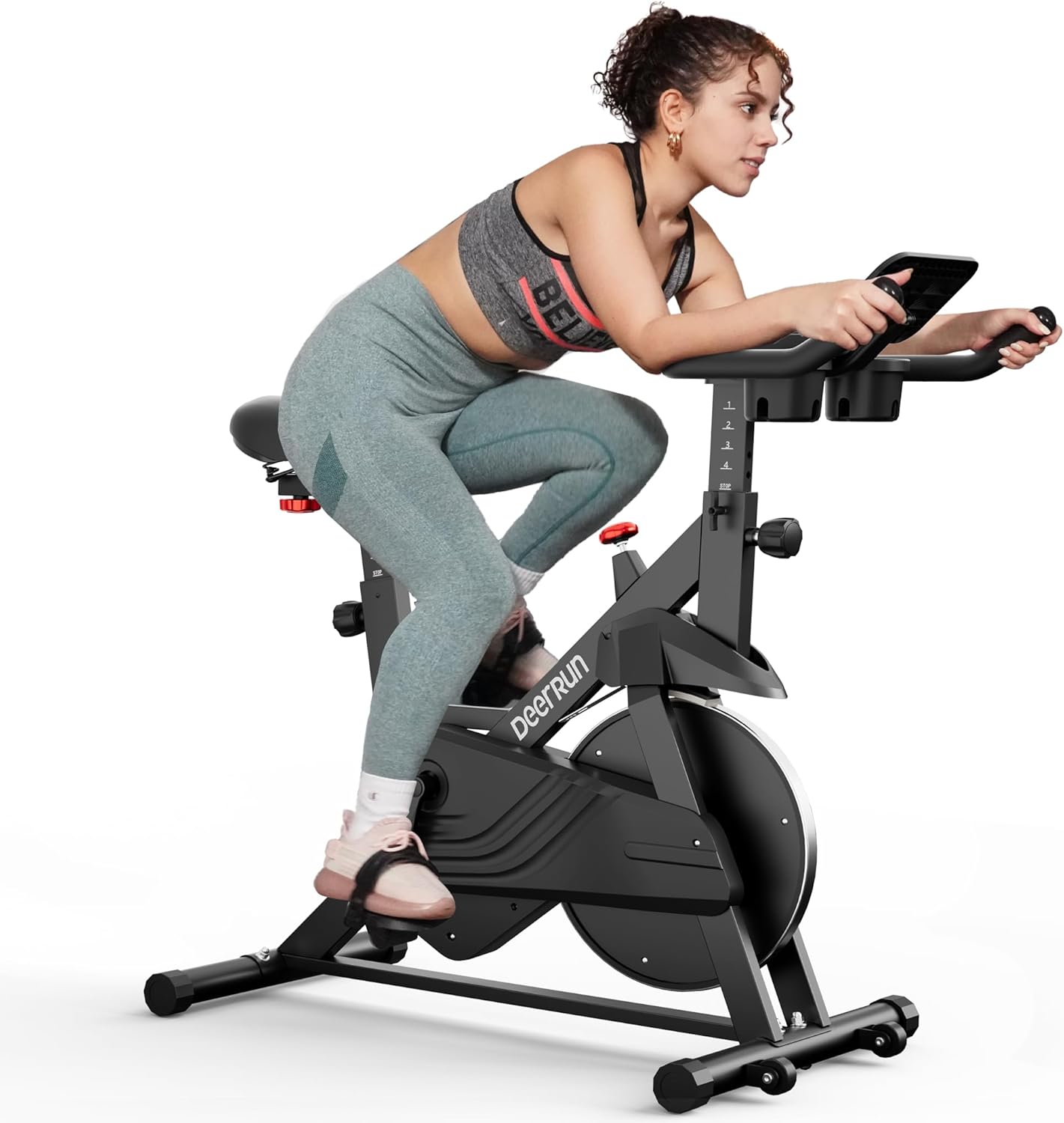 DeerRun Exercise Bike, Indoor Cycling Bike with Adjustable Magnetic Resistance, Low-Noise Belt Drive Stationary Bike for Home Cardio, 300 lb Capacity, Device Mount & LCD Monitor