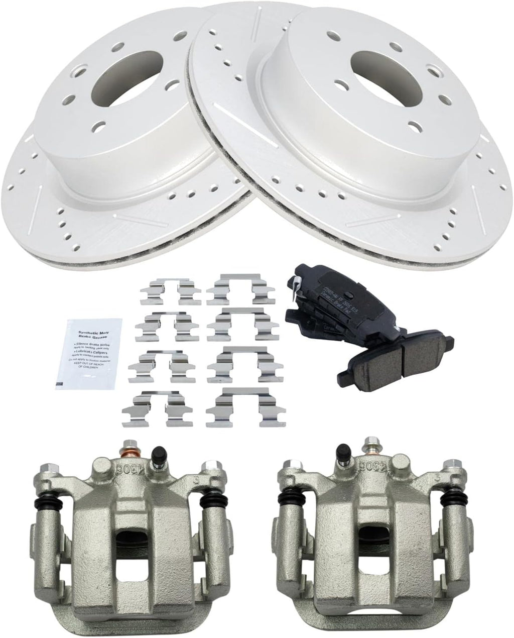 TRQ Performance Rear Brake Pad and Rotor Set Ceramic Vented Coated Rotors Calipers Compatible with 2005 Infiniti G35
