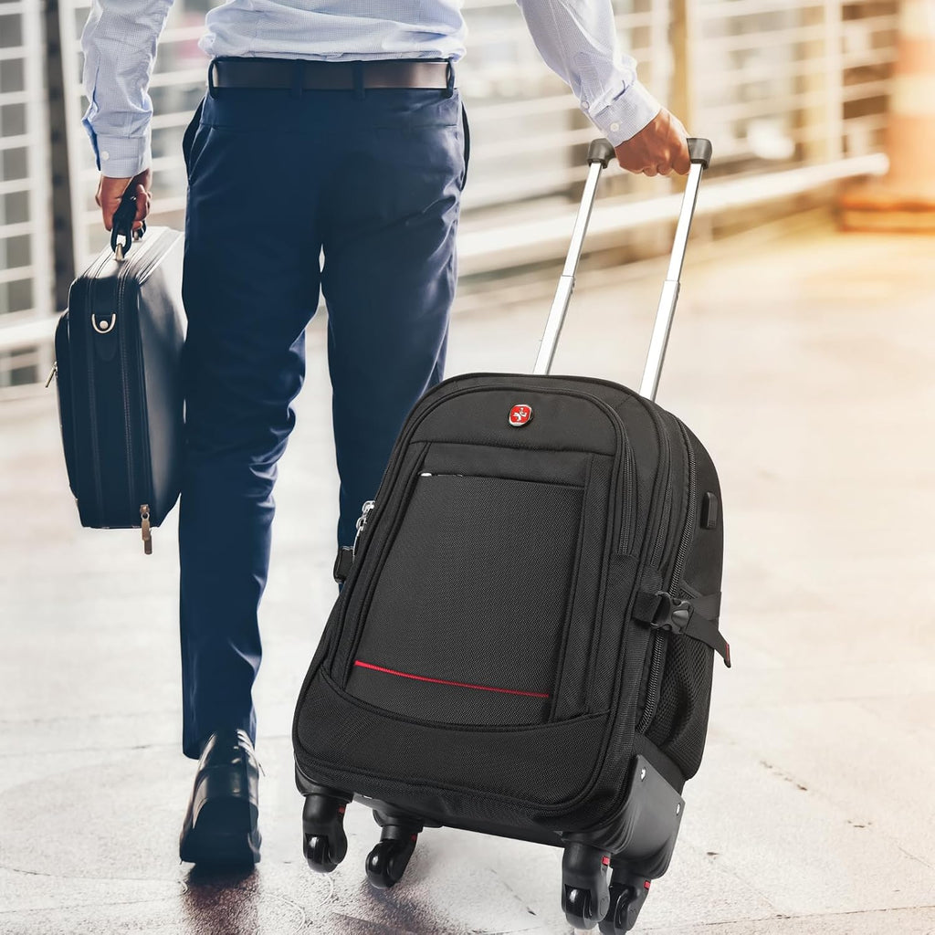 star cloud 45L Rolling Backpack for 17.3' Laptop - 22x14x9', Water-Resistant Luggage with 4 Extra Wheels, Roller Travel Laptop Backpack for Business, Wheeled Backpack for Travel and Commuting