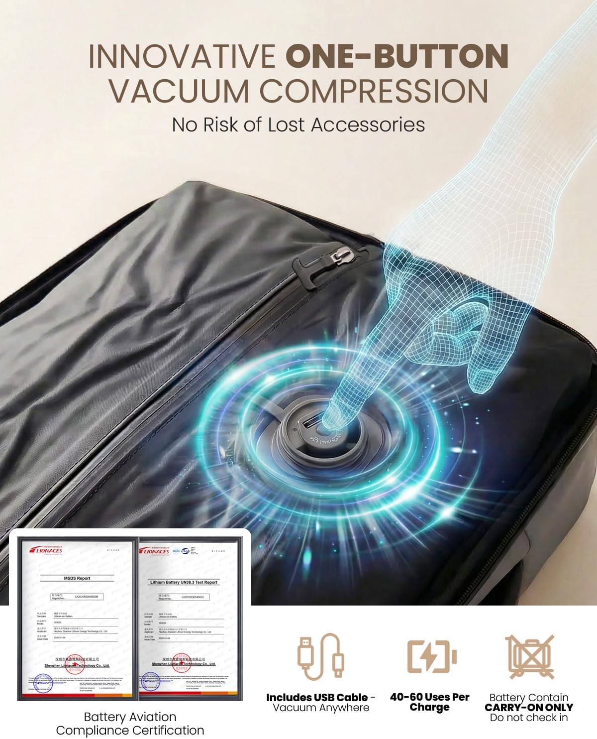 Fanwoli Rolling Vacuum Backpack Travel with One-Button Compression, Expandable Carry-On Suitcase Luggage, Approved TSA Lock & Water-Proof Laptop Compartment for Outdoor/Family/Business Trips