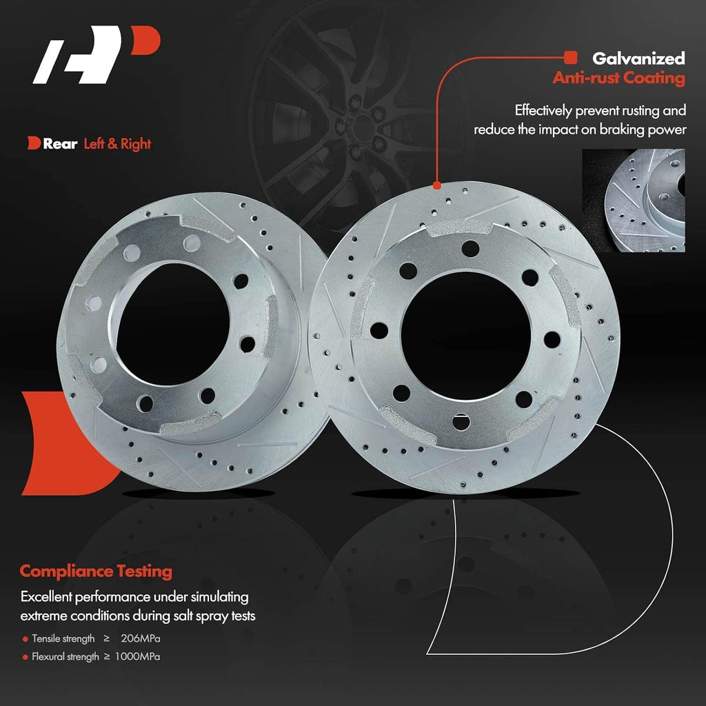 A-Premium 12.80 inch(325 mm) Rear Drilled and Slotted Disc Brake Rotors + Ceramic Pads Kit Compatible with Select Chevy and GMC Models - Silverado 3500, Silverado 3500 HD, Sierra 3500, Sierra 3500HD