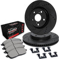 R1 Concepts Rear Brake Kit Fits 2007-2009 Chrysler Aspen; 2002-2010 Dodge Ram 1500; 2004-2009 Dodge Durango; 2008-2012 Jeep Wrangler| Off-Road/Tow Pads, Drilled Slotted Rotors| Hardware| 13.9' Rear